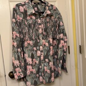 LUCKY & BLESSED Floral Cactus Fringed Bottom Down Top NWT Size 2X